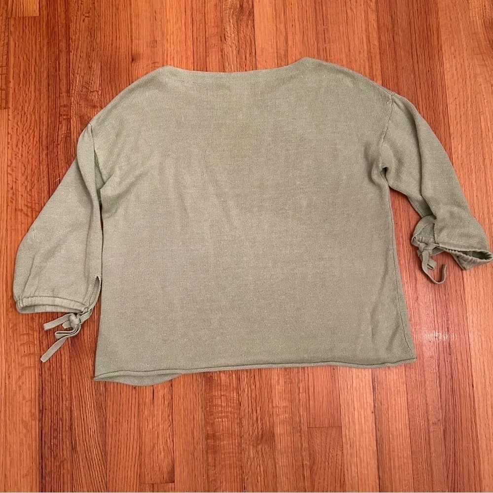 Eileen Fisher Sweater  Organic Linen Tie-Cuff  Light Green Women’s Sz XS #